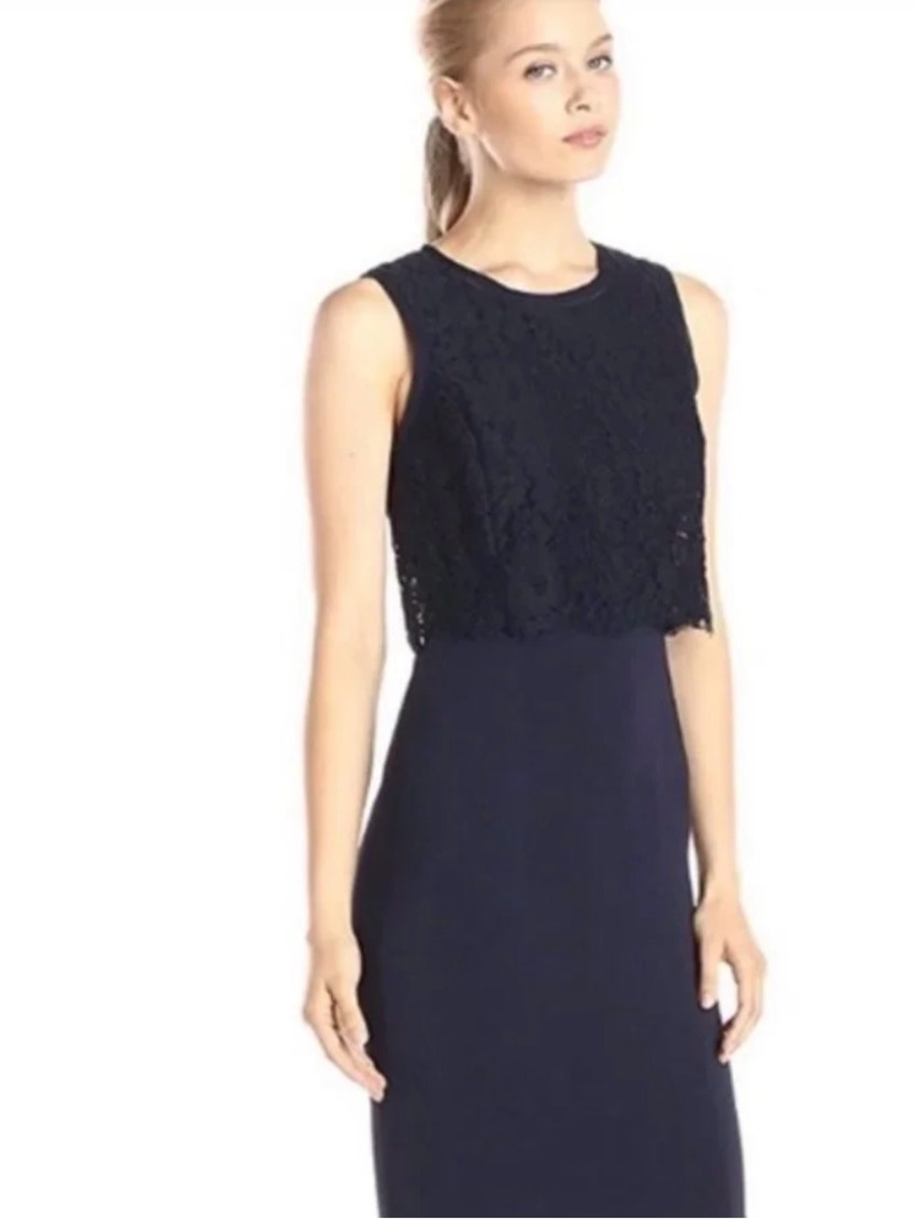 Rebecca Taylor Navy Sleeveless Lace Overlay knee length dress